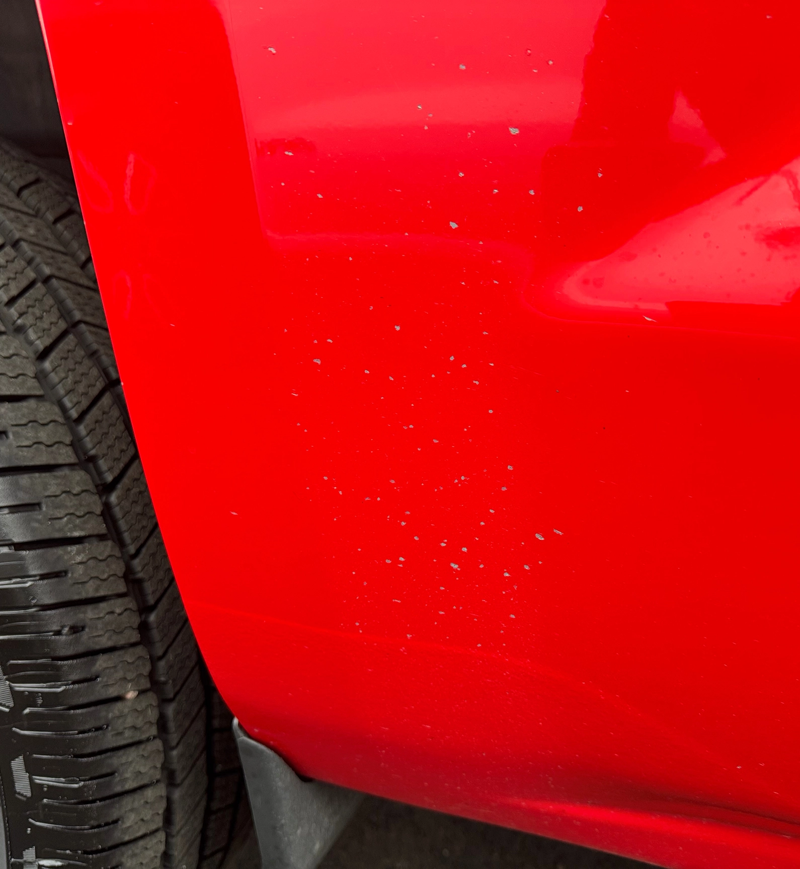 Red truck with chipped paint